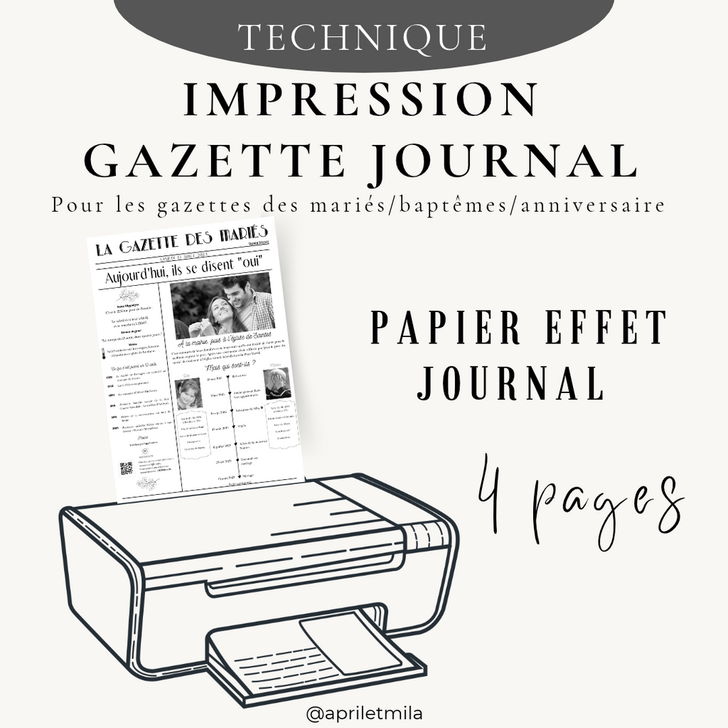 Impression gazette sur papier effet journal noir et blanc