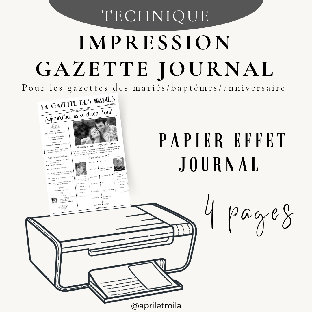 Impression gazette sur papier effet journal noir et blanc