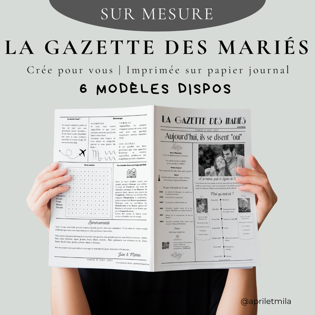 Votre Histoire en Une de Journal - Gazette Mariage Personnalisée - 100 impressions incluses