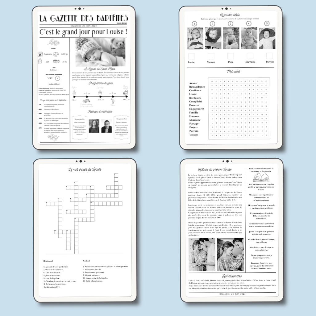 Son Baptême en Une de Journal - Gazette Baptême Personnalisée - 50 impressions incluses